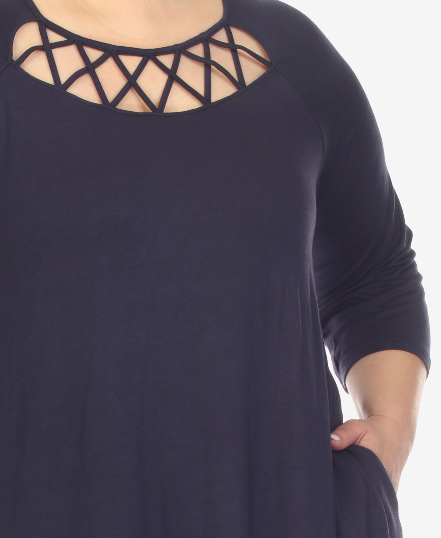Plus Size Criss Cross Neckline 3/4 Sleeve Swing Dress