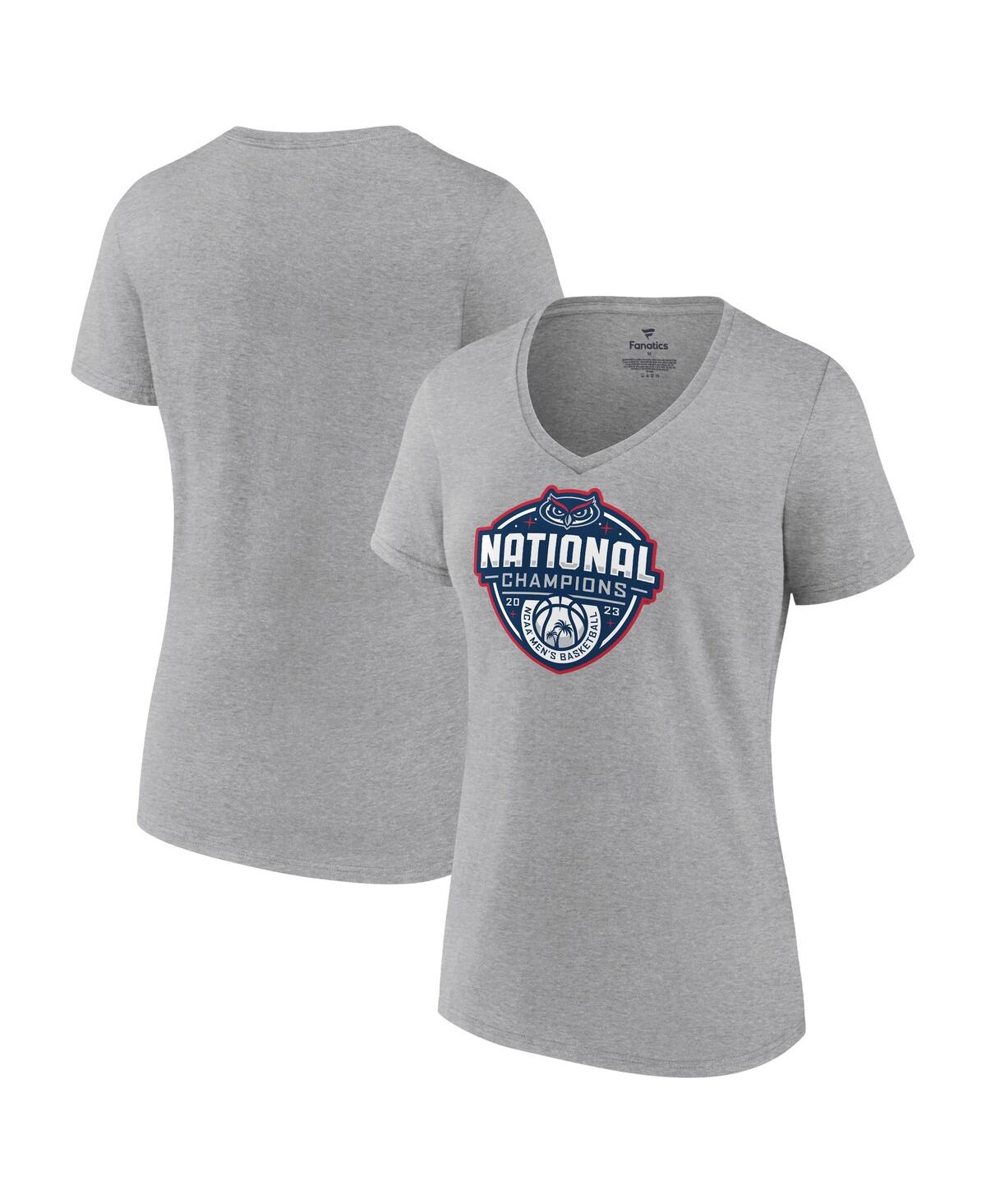 Fanatics Women's  Gray Uconn Huskies 2023 Ncaa Men's Basketball National Champions Logo V-neck T-shir