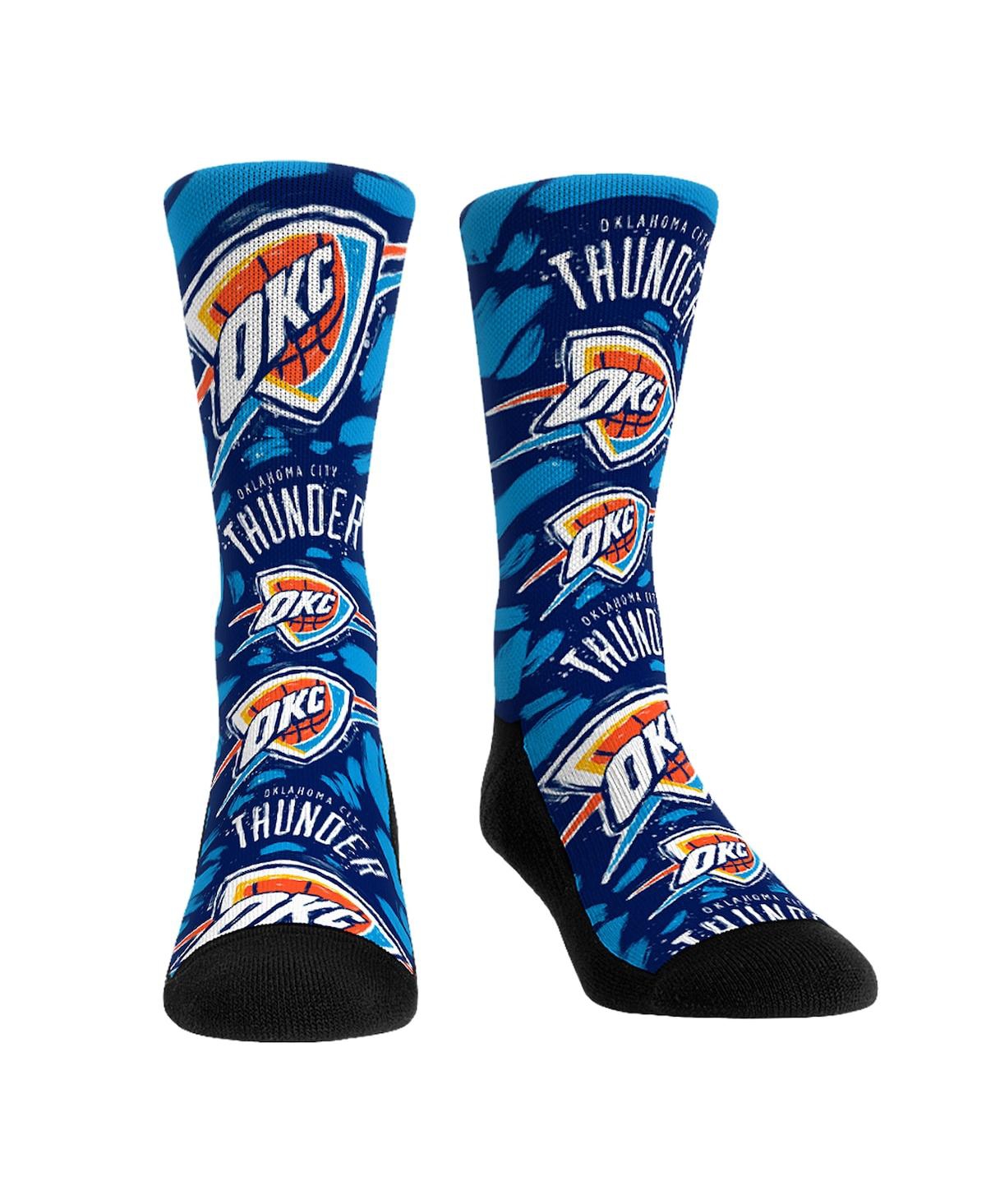 Rock 'em Men's And Women's  Socks Oklahoma City Thunder Allover Logo And Paint Crew Socks In Blue