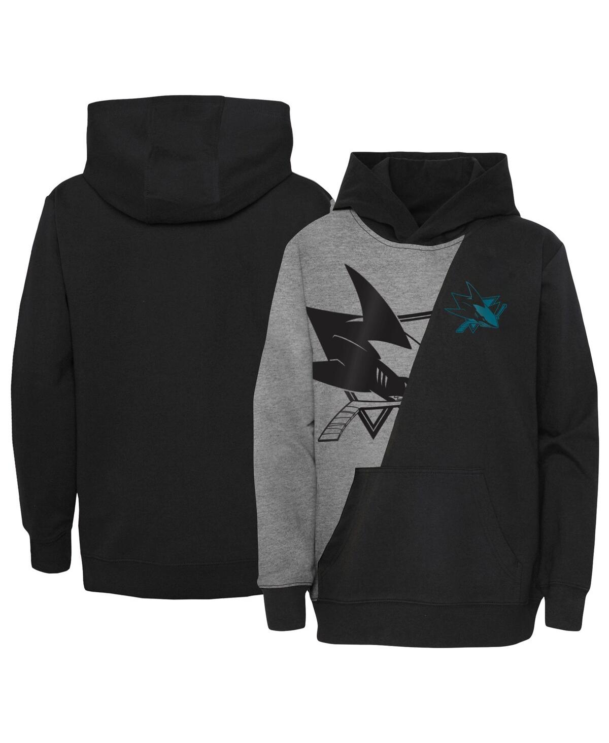 Outerstuff Kids' Big Boys And Girls Heather Gray, Black San Jose Sharks Unrivaled Pullover Hoodie In Heather Gray,black