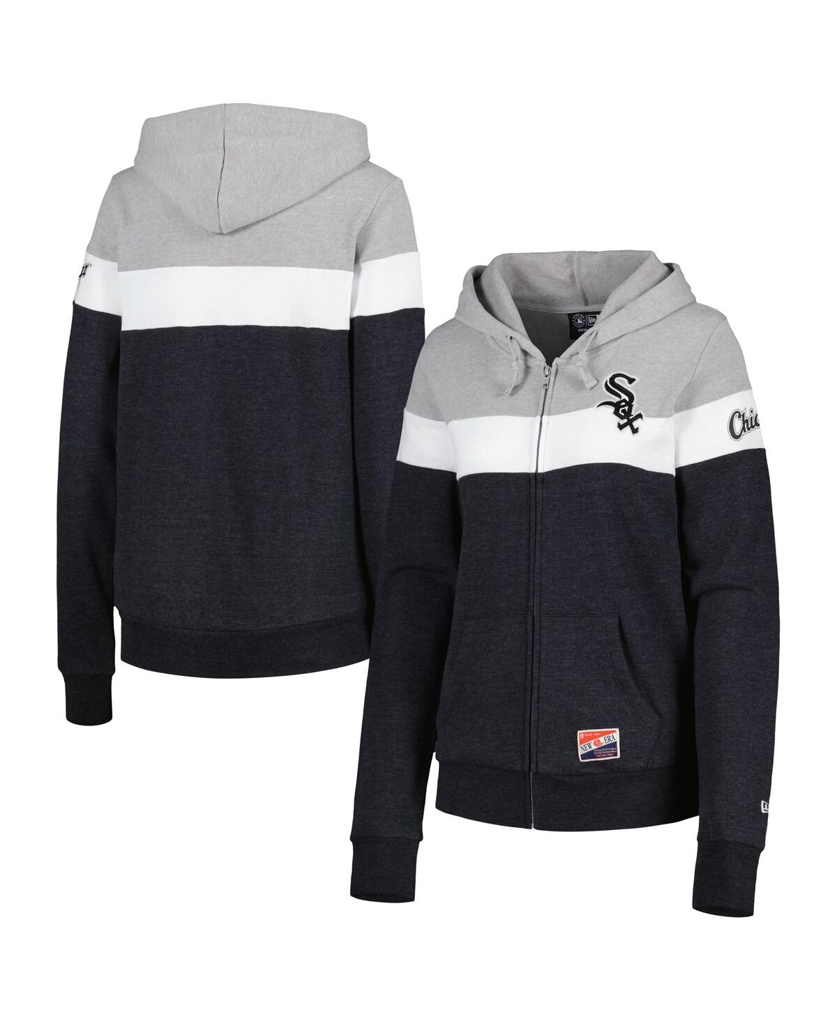 NEW ERA WOMEN'S NEW ERA HEATHER BLACK CHICAGO WHITE SOX COLORBLOCK FULL-ZIP HOODIE JACKET 