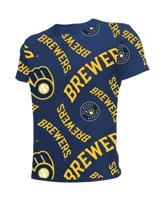 Big Boys and Girls Navy Milwaukee Brewers Allover Team T-shirt