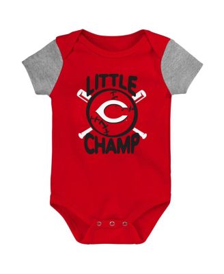 Newborn and Infant Boys and Girls Red, Heather Gray Cincinnati Reds Little Champ Three-Pack Bodysuit, Bib and Booties Set