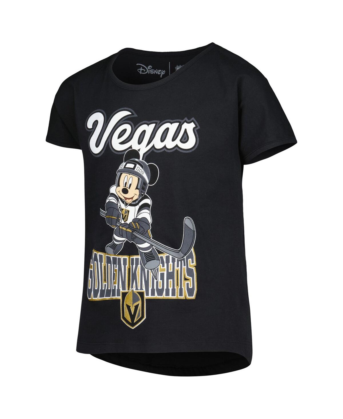 Shop Outerstuff Big Girls Black Vegas Golden Knights Mickey Mouse Go Team Go T-shirt