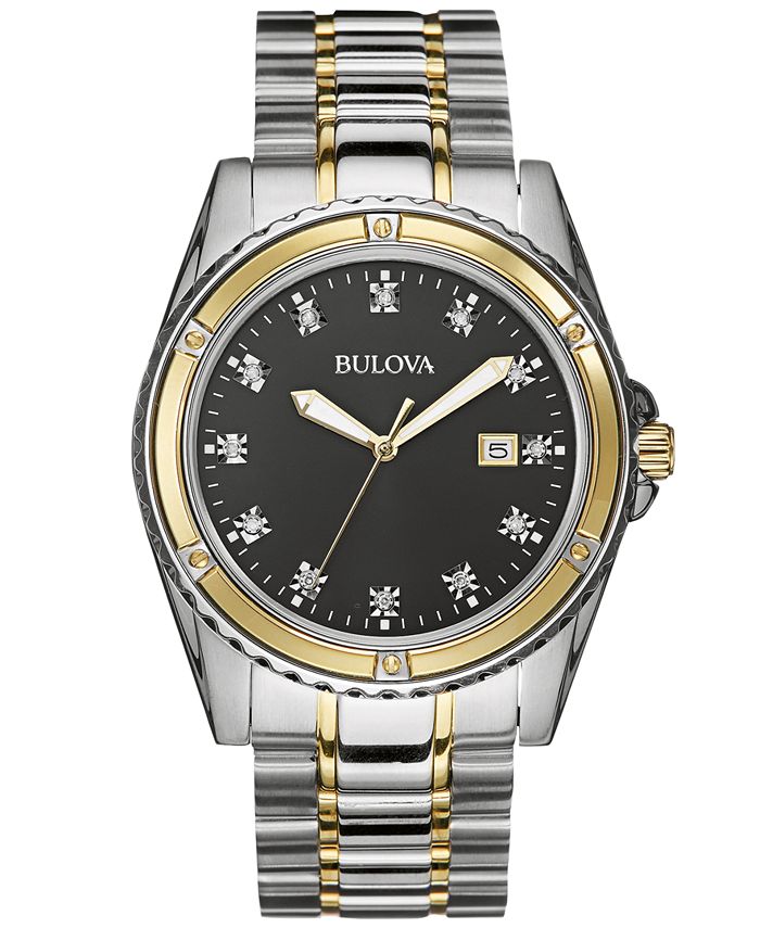 Bulova Men s Diamond Accent Two Tone Stainless Steel Bracelet Watch 42mm 98D122 Macy s