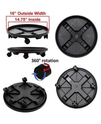 Plant Caddie With Saucer Tray and Wheels, Round, Black 16 Inches