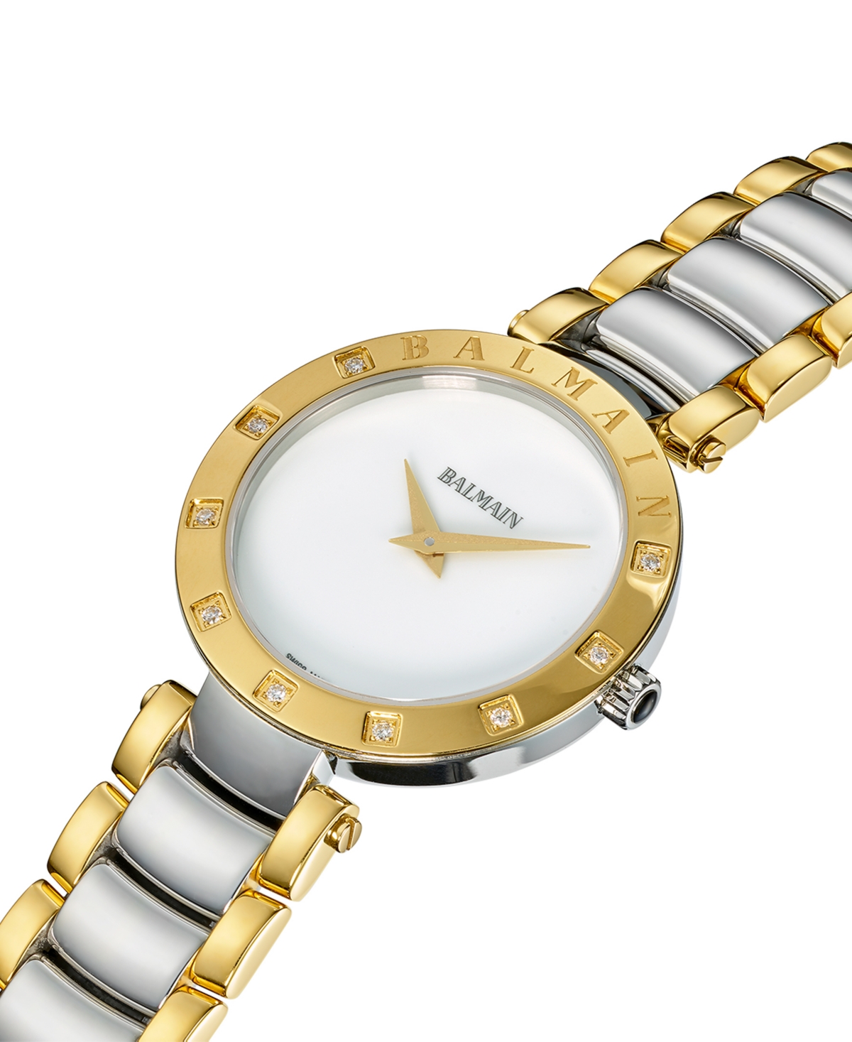 Shop Balmain Women's Swiss Ia Bijou Diamond (1/10 Ct. T.w.) Two-tone Stainless Steel Bracelet Watch 33mm In Silver,yellow