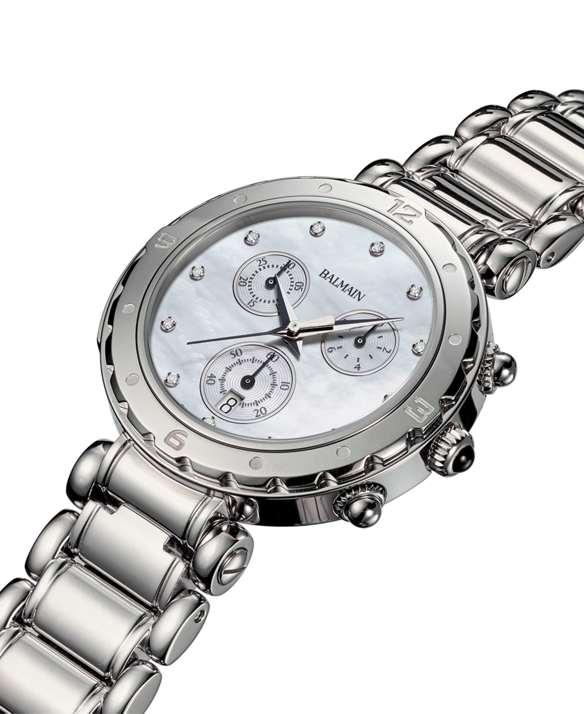 Shop Balmain Women's Swiss Chronograph Ia Diamond (1/20 Ct. T.w.) Stainless Steel Bracelet Watch 38mm In Silver