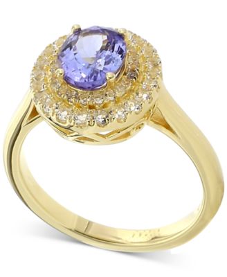 Macy's - Tanzanite (1-1/2 ct. t.w.) & White Topaz (1/2 ct. t.w.) Halo Ring in 14k Gold-Plated Sterling Silver