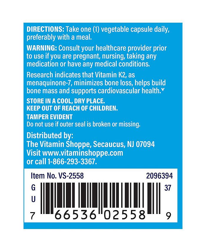 The Vitamin Shoppe Vitamin K2 Supports Bone & Cardiovascular Health