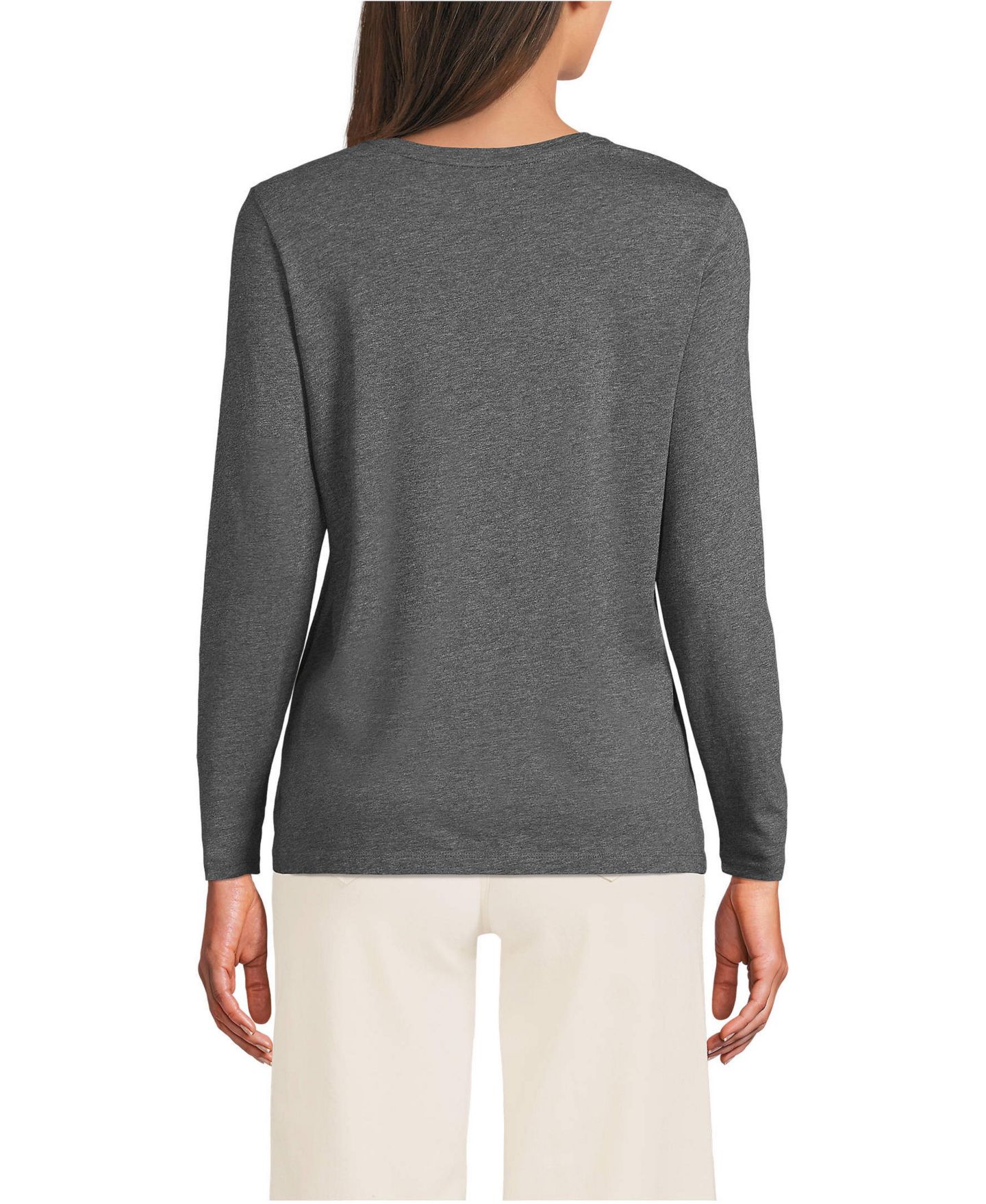 Женская футболка Lands' End Relaxed Supima Cotton Long Sleeve Crew Neck, цвет: Угольный меланжевый — фото 10