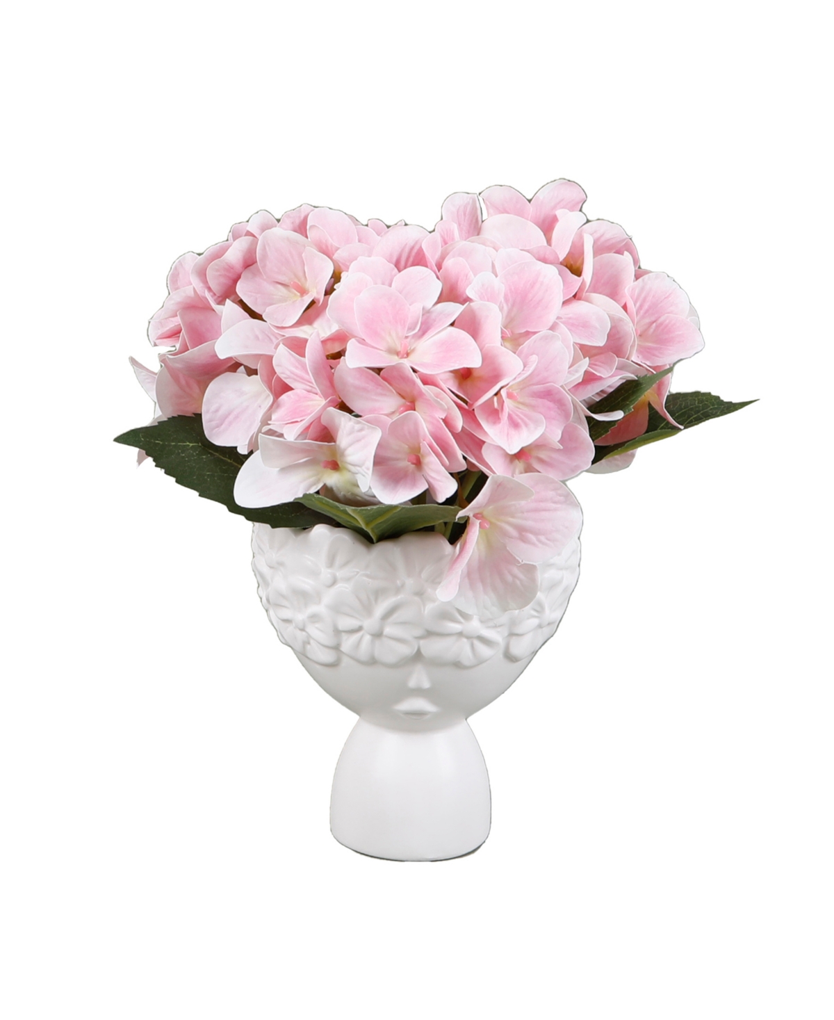9.5" H Real Touch Hydrangea in 4.73" D Ceramic Floral Face Pot - White