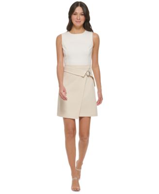 DKNY - Women's Colorblocked Faux-Wrap Fit & Flare Dress