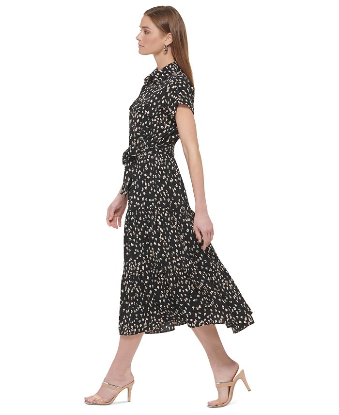 DKNY Women's Printed Tiered Belted Shirtdress - Macy's