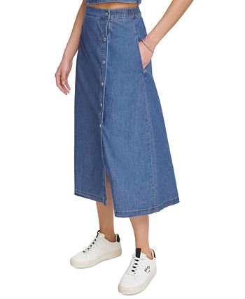 DKNY Jeans Women's Cotton Snap-Front Denim Skirt - Macy's