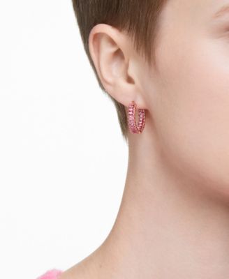 14k Rose Gold-Plated Small Pink Baguette Cubic Zirconia Hoop Earrings, 0.87"