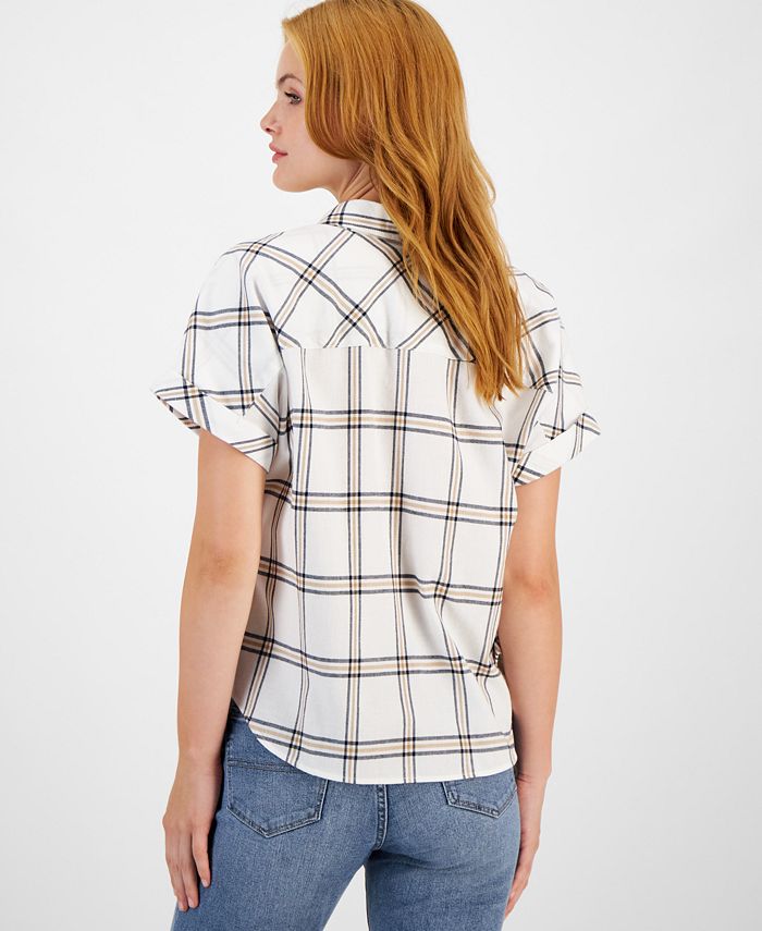 Tommy Jeans Women's Cotton Cuffed ShortSleeve Shirt Macy's