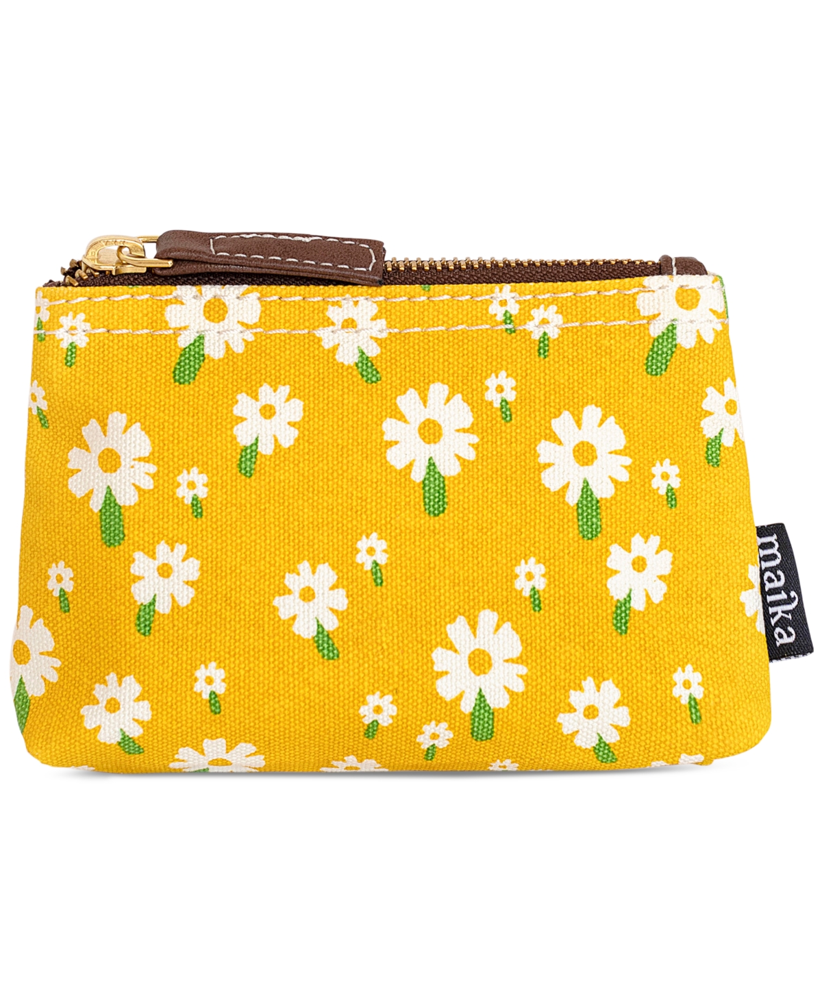 Caramel Floral-Print Small Canvas Zip Pouch - Yellow