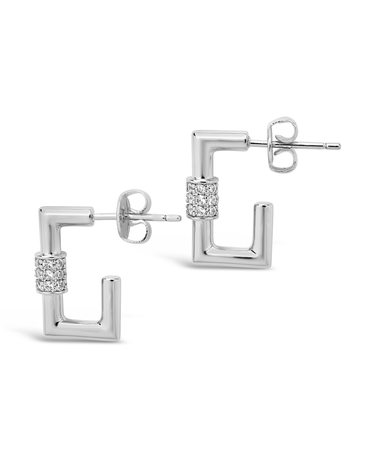 Sterling Forever Square Cubic Zirconia Carabiner Clip Huggie Hoop Earrings - Clear