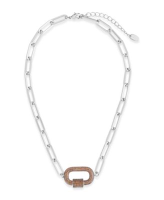 Pave Cubic Zirconia Carabiner Linked Lock Necklace