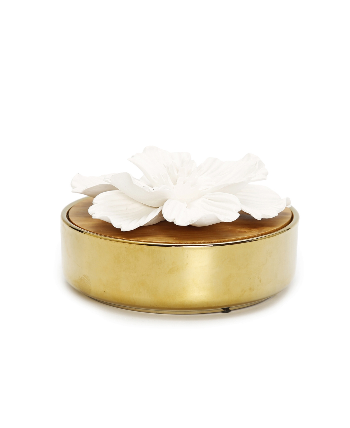 Glossy Hemispheric Shaped Diffuser with Flower, 'English Pear Freesia' Scent - Gold