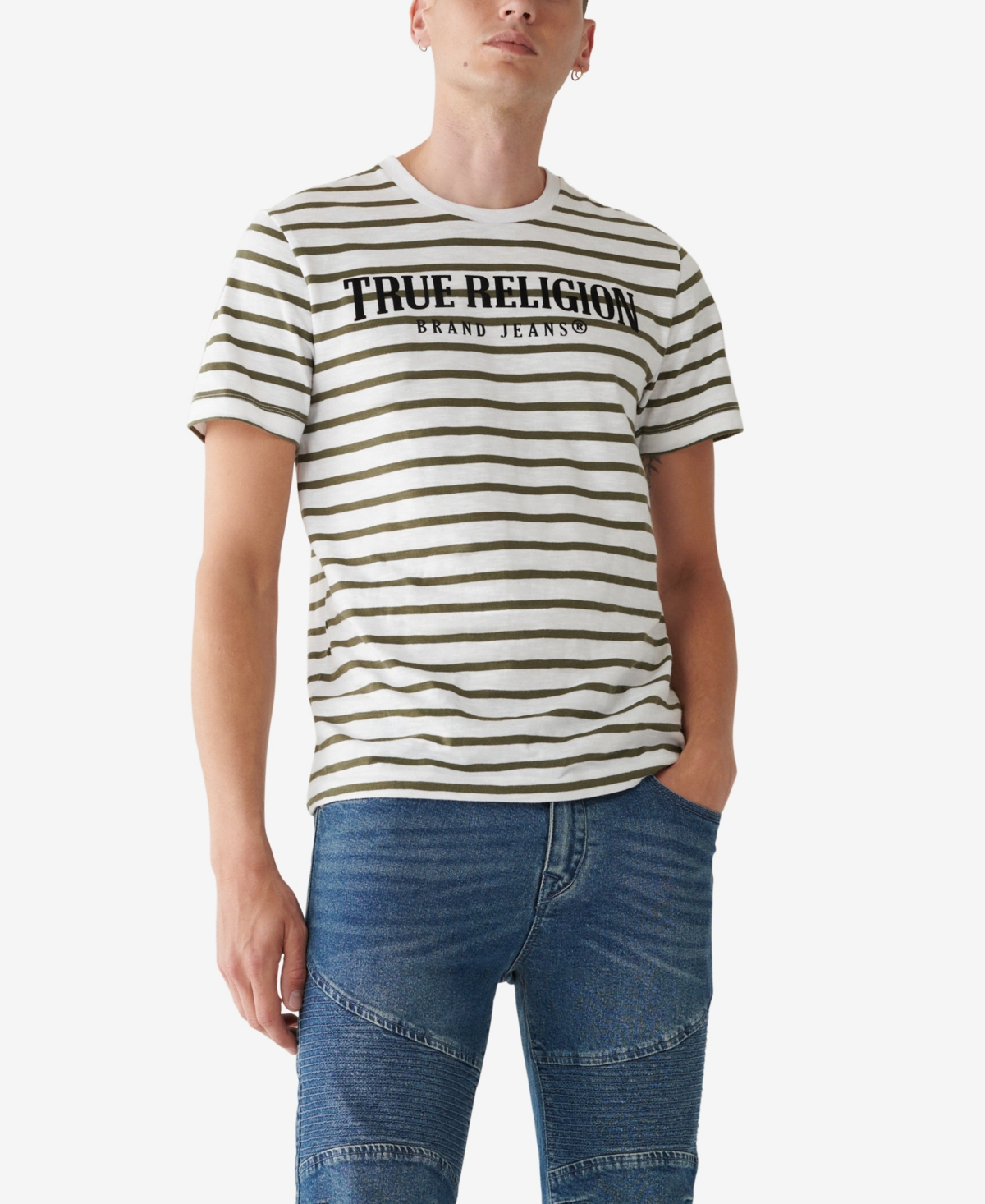 True Religion Men's Short Sleeve Arch Logo Stripe T-shirt - Kalamata
