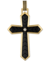 Esquire Men's Jewelry Cubic Zirconia Carbon Fiber Cross Pendant in 14k Gold-Plated Sterling Silver, Created for Macy's - Gold O