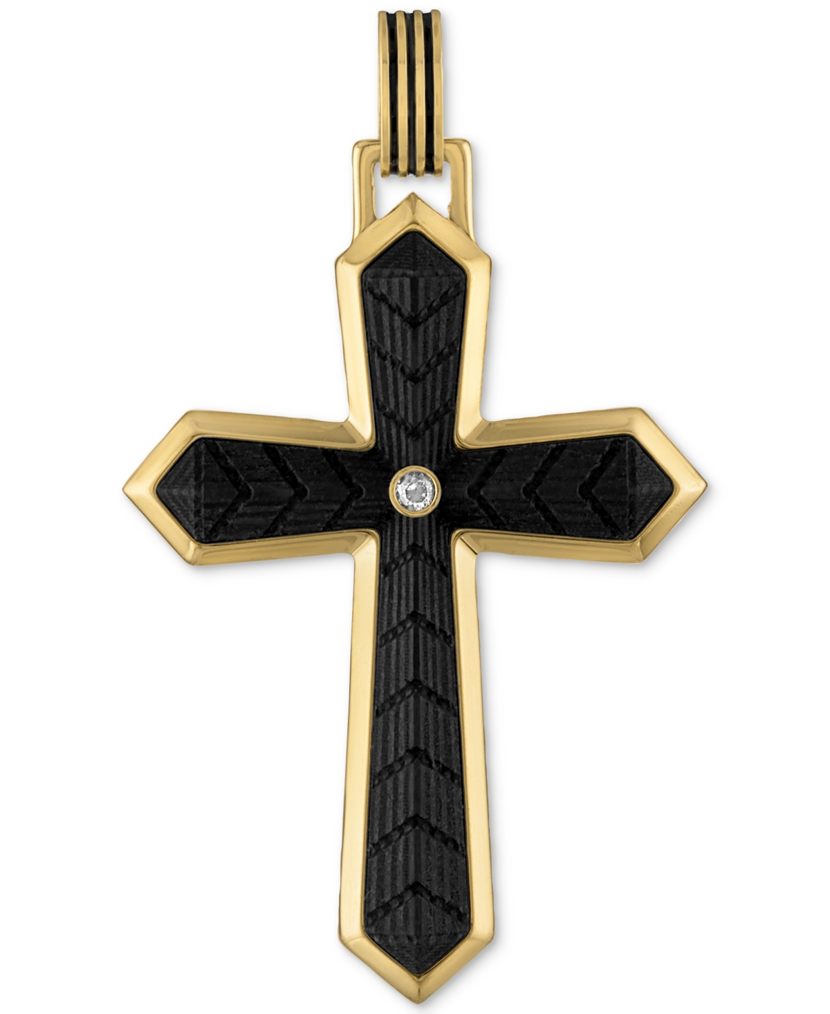 Esquire Men's Jewelry Cubic Zirconia Carbon Fiber Cross Pendant In 14k Gold-plated Sterling Silver, Created For Macy's In Gold Over Silver