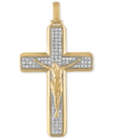 Esquire Men's Jewelry Cubic Zirconia Crucifix Cross Pendant in Sterling Silver & 14k Gold-Plate, Created for Macy's - Gold Over