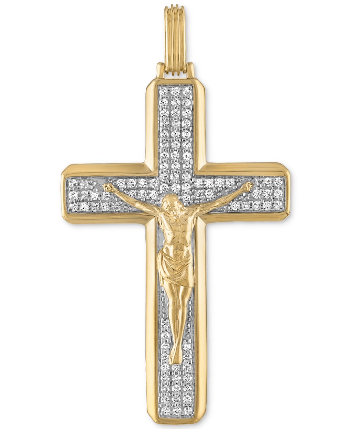 Esquire Men's Jewelry Cubic Zirconia Crucifix Cross Pendant In Sterling Silver & 14k Gold-plate, Created For Macy's In Gold Over Silver