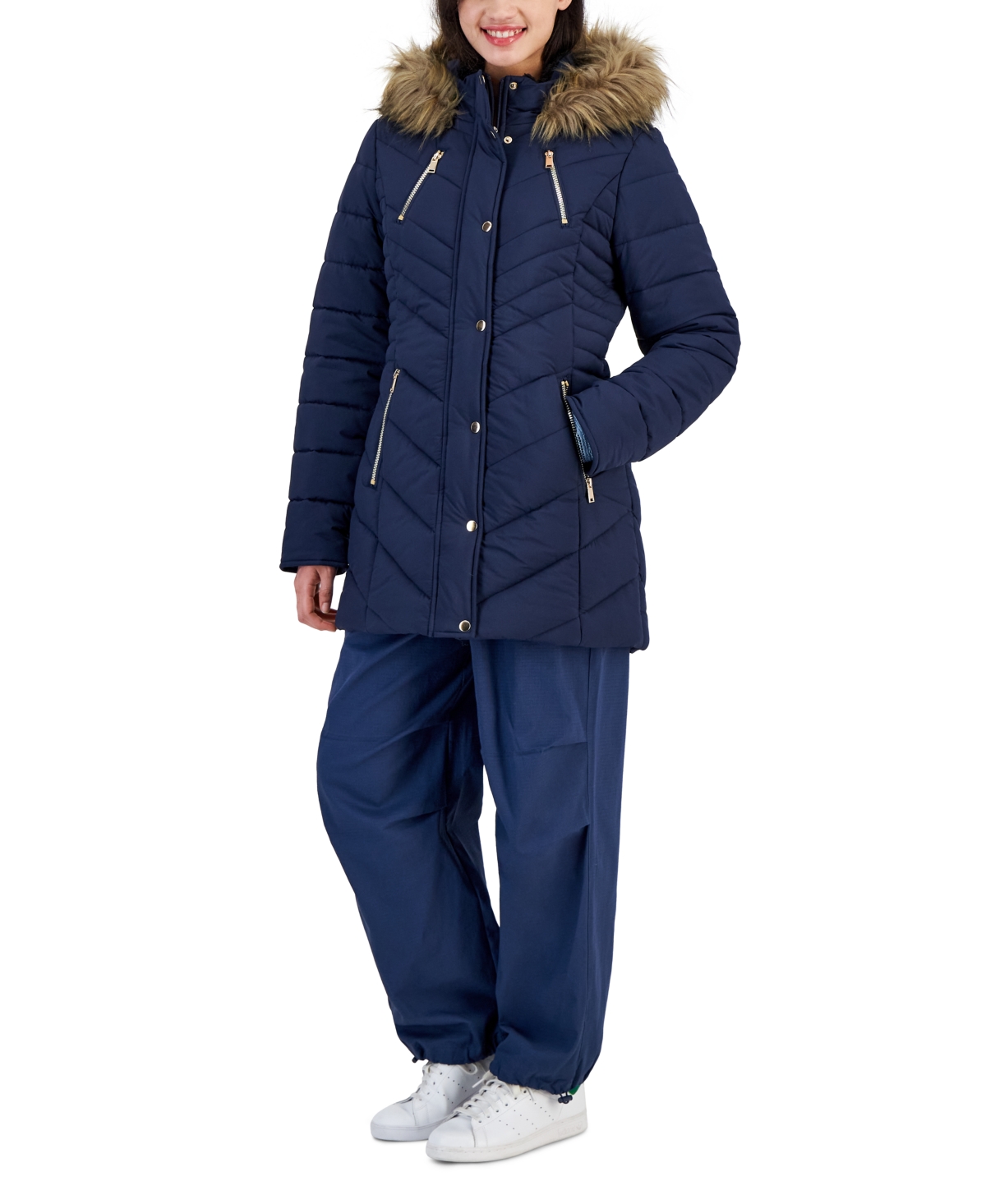 Maralyn & Me Trendy Plus Size Faux-Fur-Trim Hooded Puffer Coat, Created for Macy's