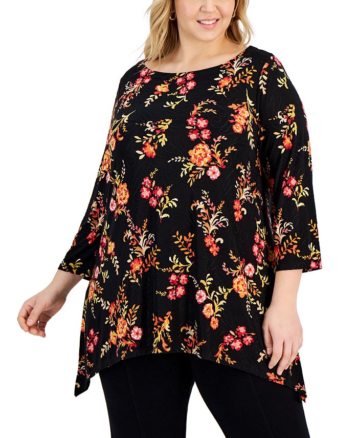 JM Collection Plus Size Flowing Foliage Jacquard Top, Created for Macy ...