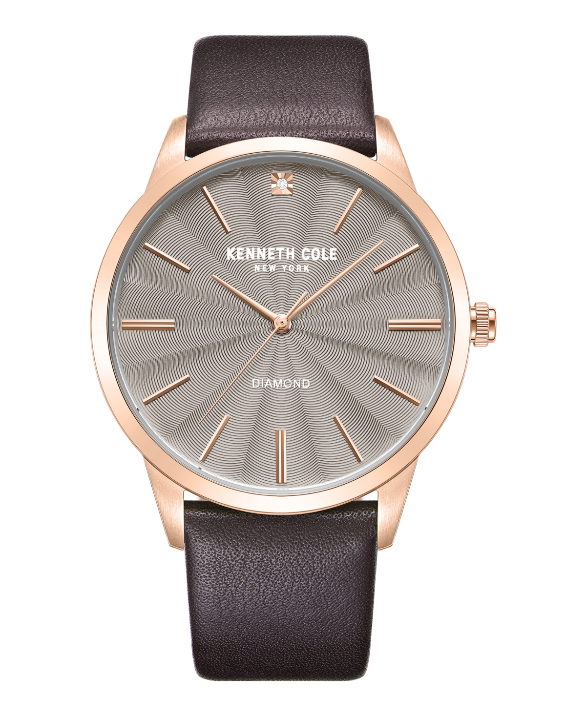 Kenneth Cole New York Men's Quartz Genuine Diamond Accents Brown Genuine Leather Watch 43.5mm