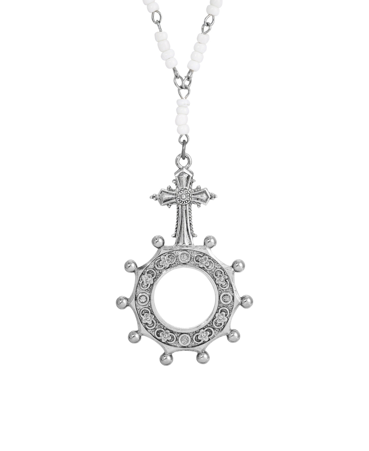 2028 Rosary Prayer Ring Necklace In Gray