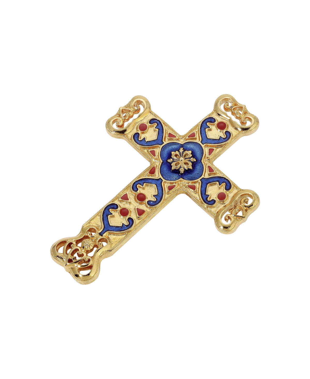 2028 Symbols Of Faith Enamel Cross Brooch In Gold Blue