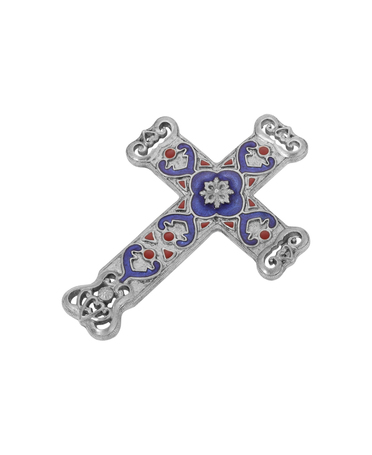 2028 Symbols Of Faith Enamel Cross Brooch In Silver Blue