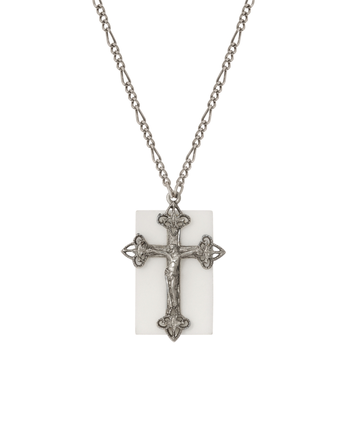 2028 Semi-precious Square Cross Necklace In White