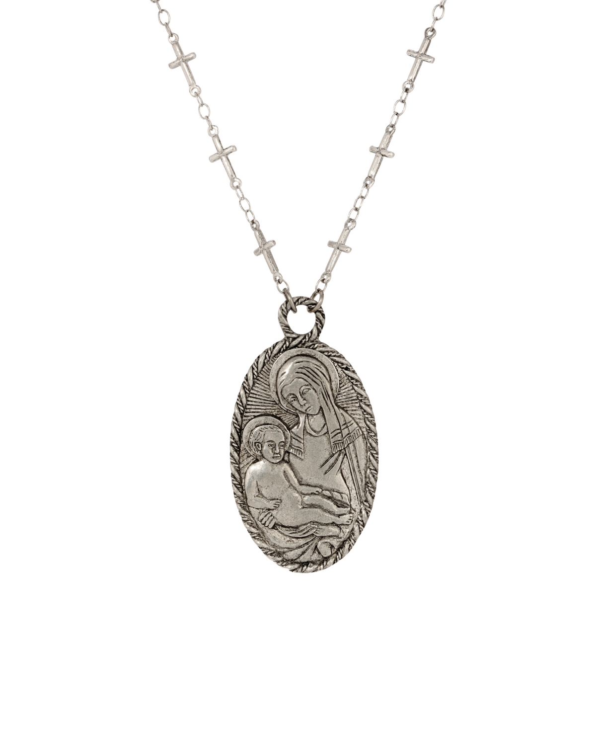 2028 Symbols Of Faith Oval Madonna Child Necklace In Silver