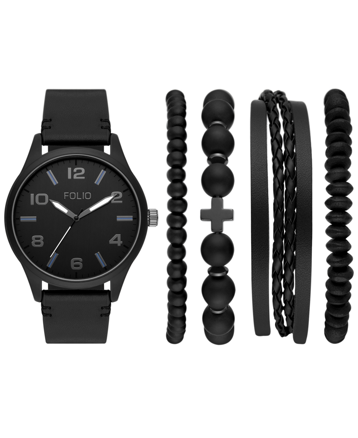 Men's Three Hand Gunmetal 46mm Watch and Bracelets Gift Set, 5 Pieces - Gunmetal