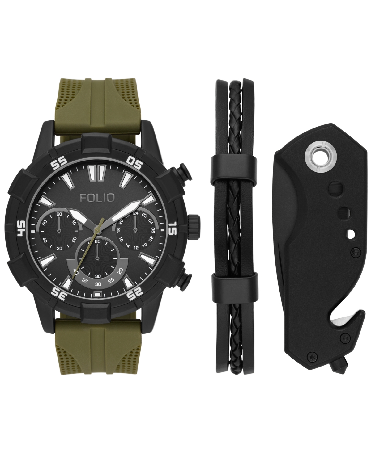 Men's Three Hand Gunmetal 50mm Watch, Bracelet, and Multi-Tool Gift Set, 3 Pieces - Gunmetal
