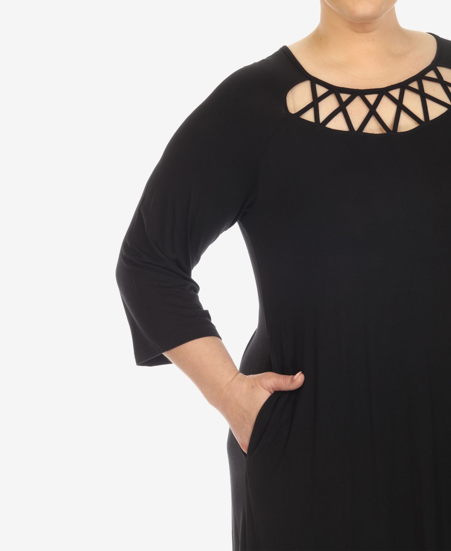 Plus Size Criss Cross Neckline 3/4 Sleeve Swing Dress