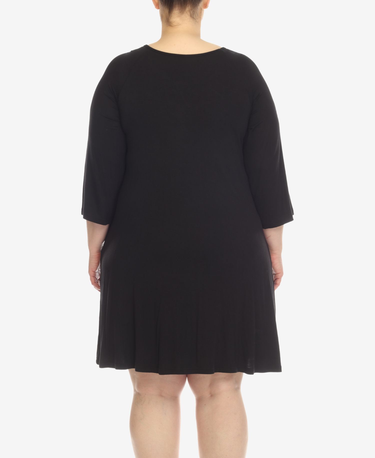 Plus Size Criss Cross Neckline 3/4 Sleeve Swing Dress