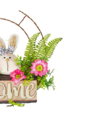 Rabbit Couple Floral Springtime "Welcome" Wreath 19" Unlit