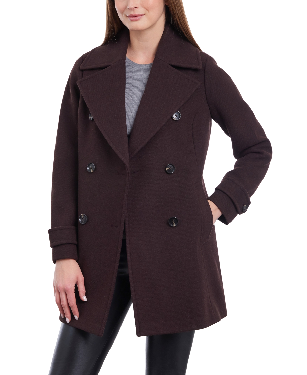 Michael Kors Michael  Women's Double-breasted Wool Blend Coat In Chocolate