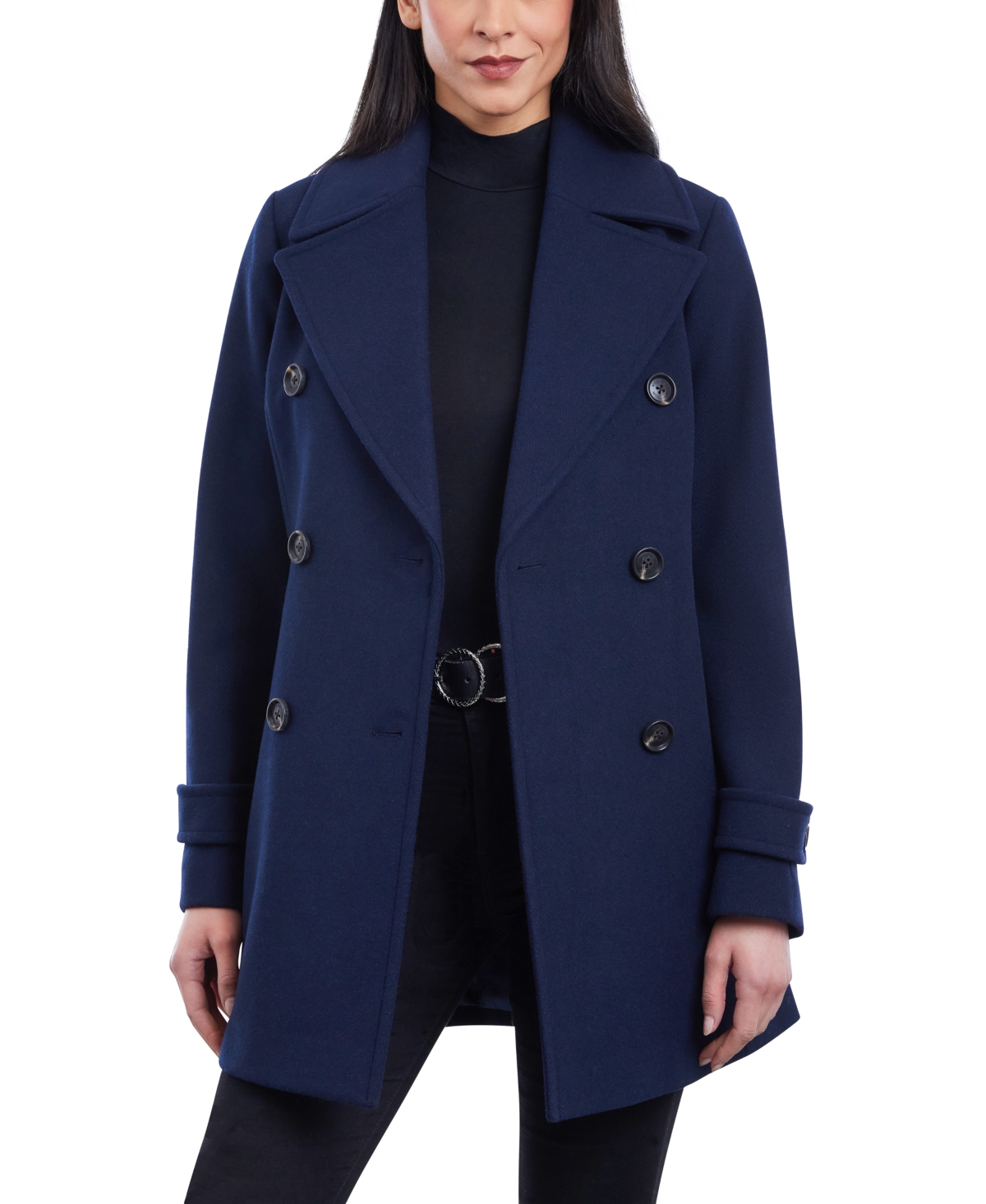 Michael Kors Michael  Women's Double-breasted Wool Blend Coat In Midnight Blue