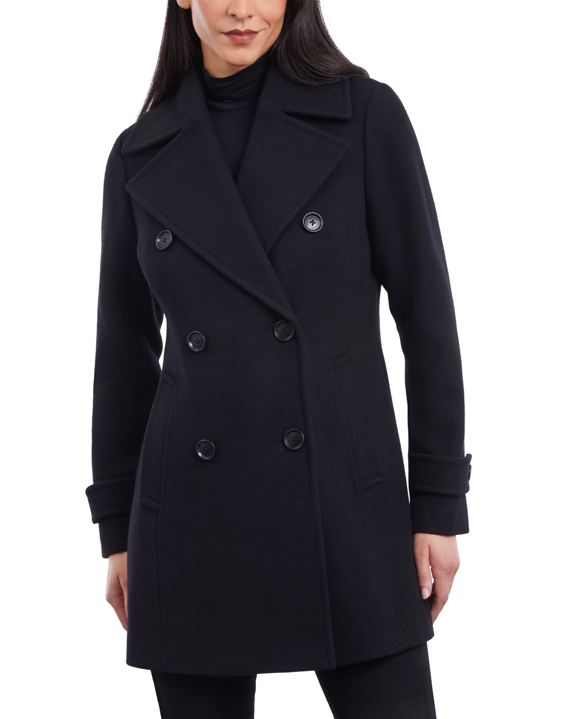 Michael Kors Michael  Women's Double-breasted Wool Blend Coat In Black