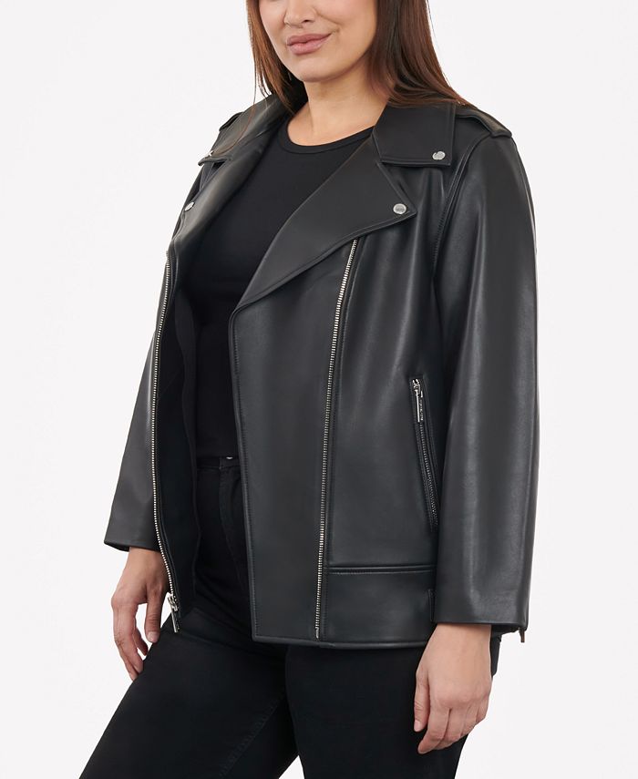 Michael Kors Women's Plus Size Oversized Leather Moto Jacket - Macy's