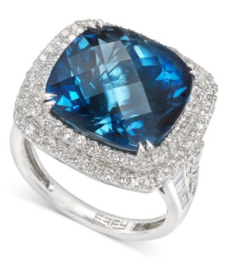 EFFY&reg; London Blue Topaz (12-1/3 ct. t.w.) & Diamond (1-1/5 ct. t.w.) Halo Statement Ring in 14k White Gold (Also available in 14k Gold)