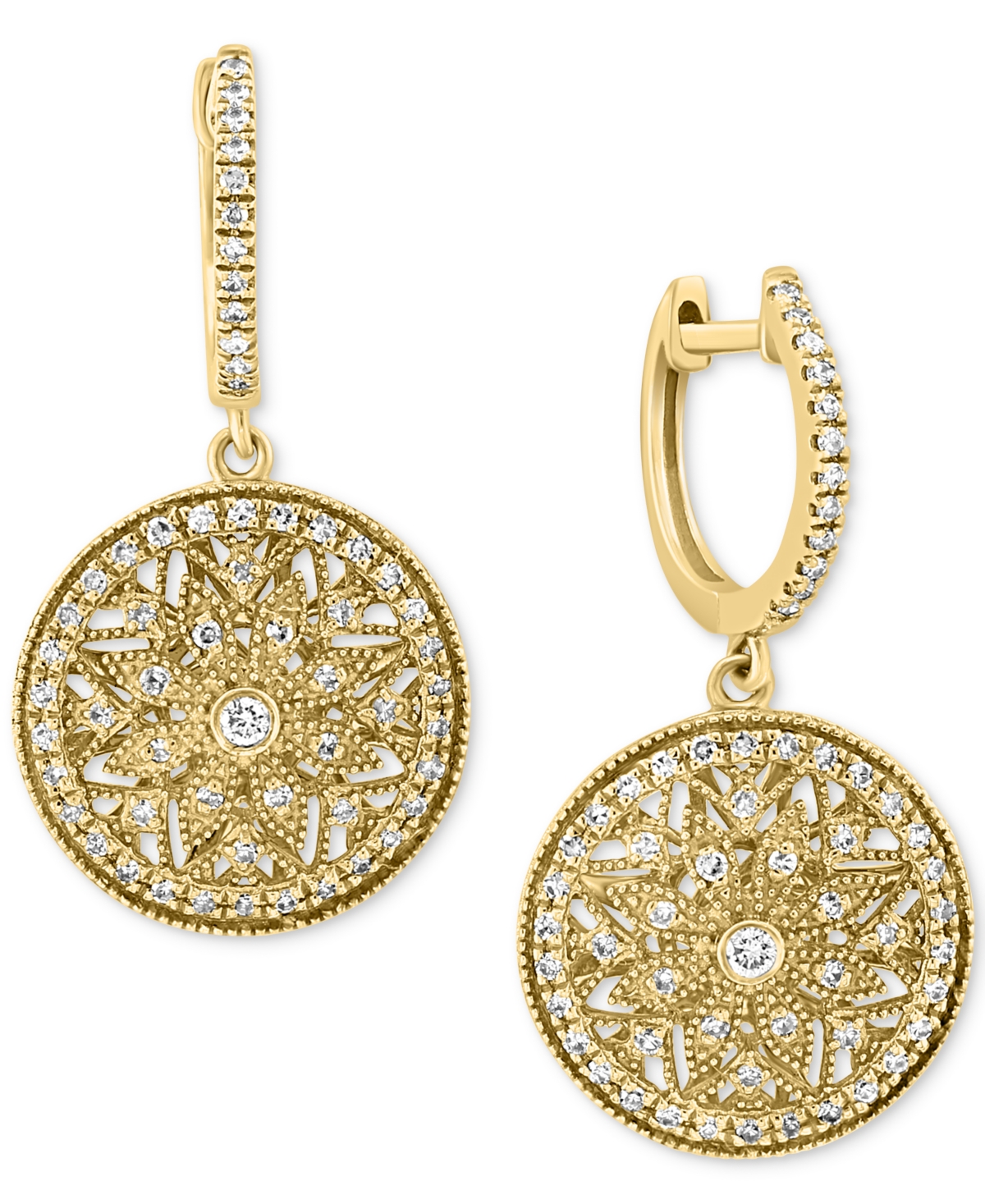 Effy Diamond Mandala Disc Drop Earrings (3/8 ct. t.w.) in 14k Gold - 14K Gold