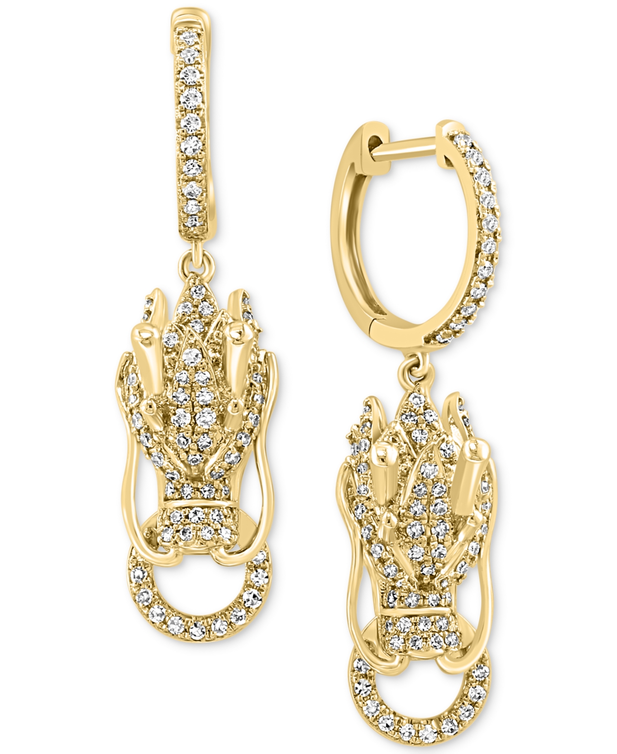 Effy Diamond (5/8 ct. t.w.) & Ruby (1/20 ct. t.w.) Dragon Head Drop Earrings in 14k Gold - 14K Gold